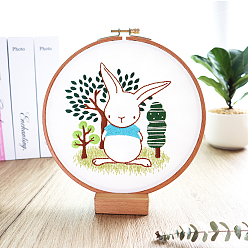 Rabbit DIY Display Decoration Embroidery Kit, including Embroidery Needles & Thread & Fabric, Rabbit Pattern, 141x122mm