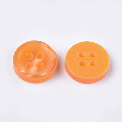 Orange Resin Buttons, 4-Hole, Flat Round, Orange, 11.5x3mm, Hole: 1.6mm, about 1000pcs/bag