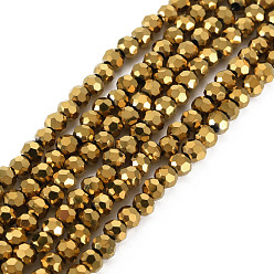 Golden Plated Electroplate Glass Bead Strands, Faceted(32 Facets), Round, Golden Plated, 2~3x2.5mm, Hole: 0.8mm, about 173~175pcs/strand, 16.14 inch~16.34 inch(41cm~41.5cm)
