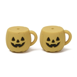 Goldenrod Halloween Food Grade Eco-Friendly Silicone Focal Beads, Pumpkin Mug, Goldenrod, 17x23x17mm, Hole: 2.5mm