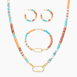 Set (NK7006-00-31) Bohemian Glass Silicone Bead Necklace with Rotating Copper Clasp for Women