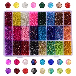 Mixed Color Spray Painted Crackle Glass Beads, Round, Mixed Color, 4mm, Hole: 1.1~1.3mm, 24 colors, about 313~316pcs/color, 7512~7584pcs/box