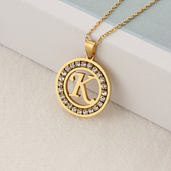 Letter K Crystal Rhinestone Initial Letter Pendant Necklace with Cable Chains, Stainless Steel Jewelry for Women, Golden, Letter.K, 15.75 inch(40cm)
