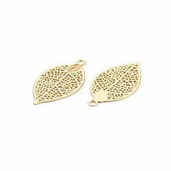 Real 18K Gold Plated Rack Plating 304 Stainless Steel Filigree Pendants, Etched Metal Embellishments, Nickel Free, Leaf in Leaf, Real 18K Gold Plated, 19x10x0.4mm, Hole: 1.2mm