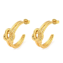 Golden 304 Stainless Steel Stud Earrings, Knot Half Hoop Earrings for Women, Golden, 29x22mm