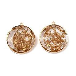 (932FM) Темно-синий аква-матовый с подкладкой 304 подвески из нержавеющей стали, плоский круг с эпоксидной смолой и стеклом, вакуумное покрытие pvd, реальный 18 k позолоченный, темно-золотистые, 22x20x5~5.5 мм, отверстие : 1.6 мм