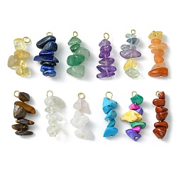 Golden 12Pcs 12 Styles Natural & Synthetic Mixed Gemstone Pendants, Chip Charms with 304 Stainless Steel Loops, Golden, 22~25x7~10x5~10mm, Hole: 1.5~2.5mm, 1pc/style