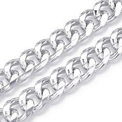 Silver Aluminum Faceted Curb Chains, Diamond Cut Cuban Link Chains, Unwelded, Silver, 20.5x17x4.5mm