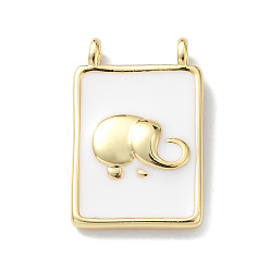 Elephant Rack Plating Brass Connector Charms, Rectangle Links with White Enamel, Lead Free & Cadmium Free, Long-Lasting Plated, Real 18K Gold Plated, Elephant, 18x11.5x2mm, Hole: 1.5mm