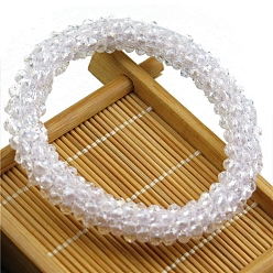 White Crystal Glass Beaded Stretch Bracelets, Womens Fashion Handmade Jewelry, White, Inner Diameter: 2-3/8 inch(6cm)