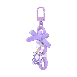 Lilac Bowknot & Bear Acrylic Pendant Decorations, with Alloy Swivel Snap Hooks Clasps, for Bag Ornaments, Lilac, 89mm, Pendants: 50~61x14~34x4mm