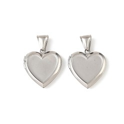 Stainless Steel Color 316 Stainless Steel Locket Pendants, Heart Charm, with 304 Stainless Steel Snap on Bails, Stainless Steel Color, 24.5x22.5x4.5mm, Hole: 8.5x3.5mm