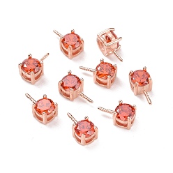 Orange Red 925 Sterling Silver Peg Bails, with Cubic Zirconia, Square, Rose Gold, Orange Red, 9x4x4.5mm, Hole: 2.5x1.5mm, Pin: 0.6mm
