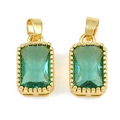 Light Sea Green Brass & Glass Pendants, Faceted Rectangle Charm, Long-Lasting Plated, Rack Plating, Cadmium Free & Lead Free, Golden, Light Sea Green, 17x10x6mm, Hole: 6x3.5mm