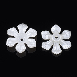 Creamy White 6-Petal ABS Plastic Imitation Pearl Bead Caps, Flower, Creamy White, 18x18x4mm, Hole: 1.5mm