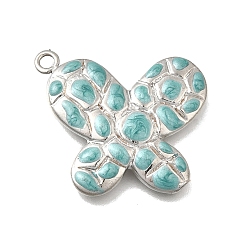 Бледно-бирюзовый Латунь эмаль подвески, без кадмия и без свинца, стойки покрытие, очарование бабочки, платина, бледные бирюзовая, 25x28x4 мм, отверстие : 2 мм