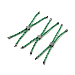 Green Half Finished Twisted Milan Rope Slider Bracelets, with Rack Plating Brass Cord Ends & Open Loop, Cadmium Free & Lead Free, for Connector Charm Bracelet Making, Gunmetal, Green, 222~230x3mm