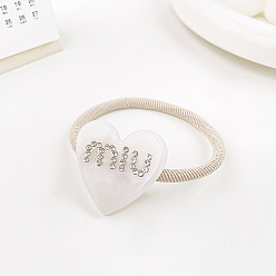Mermaid White 3.5CM Chic Elastic Hair Ties with Heart-Shaped Acetate Charm for Sweet Bun Hairstyles