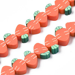 Coral Handmade Polymer Clay Bead Strands, Carrot, Coral, 9~11x6~8.5x4~4.5mm, Hole: 1.5mm, about 40pcs/strand, 11.42 inch(29cm)
