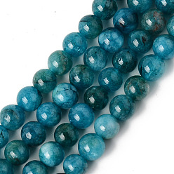 Teal Natural Quartz Beads Strands, Dyed & Heated, Imitation Apatite, Round, Teal, 6~6.5mm, Hole: 1mm, about 63pcs/strand, 15.35 inch(39cm)
