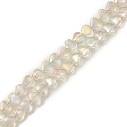 Light Yellow Electroplate Transparent Glass Beads Strands, Full Rainbow Plated, Heart, Light Yellow, 6x6.5x4mm, Hole: 0.8mm, about 113pcs/strand, 24.41 inch(62cm)