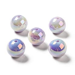 Purple UV Plating Opaque Rainbow Iridescent Acrylic Beads, Round, Purple, 16.5~17.5x17~18mm, Hole: 2.7mm
