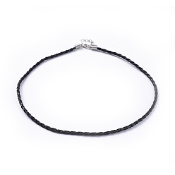 Black Imitation Leather Necklace Cord, Black, Platinum Color, 3mm in diameter, 17 inch