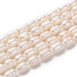 Bisque Natural Cultured Freshwater Pearl Beads Strands, Rice, Bisque, 9~11x7~8mm, Hole: 0.6mm, about 34pcs/strand, 12.80 inch(32.5cm)