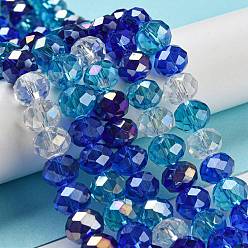 Blue Glass Beads Strands, Faceted, Rondelle, Blue, 8x6mm, Hole: 1mm, about 65~68pcs/strand, 15.7~16.1 inch(40~41cm)