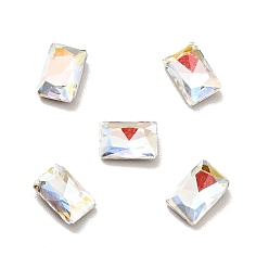 Light Crystal AB K9 Glass Rhinestone Cabochons, Flat Back & Back Plated, Faceted, Rectangle, Light Crystal AB, 6x4x2mm
