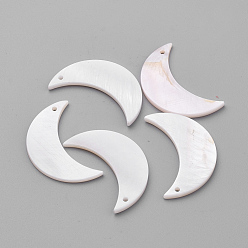 Creamy White Plated Freshwater Shell Pendants, Moon, Creamy White, 30x20x2mm, Hole: 1mm