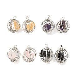 Mixed Stone Natural Mixed Stone Pendants, Ball Charms with Rack Plating Platinum Plated Brass Findings, Lead Free & Cadmium Free, 32.5~33.5x28.5~30.5x24~26.5mm, Hole: 8.5x5mm