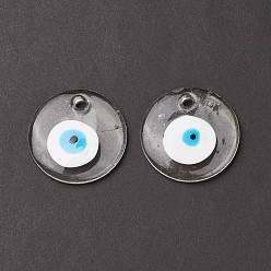 Clear Handmade Lampwork Evil Eye Pendants, Flat Round, Clear, 50x8~10mm, Hole: 4.5~5.5mm