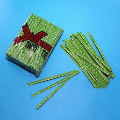 Yellow Green Kraft Paper & Iron Wire Twist Ties, Flat with Word, Yellow Green, 90x4mm, 100pcs/bag