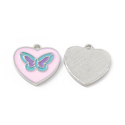 Лавандовый румянец Подвески из эмали и сплава, сердце с подвеской в виде бабочки, платина, лавандовый румянец, 17x17.5x1.5 мм, отверстие : 1.6 мм