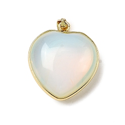 Опал Opalite подвески, латунь сердце прелести, золотые, стойки покрытие, без кадмия и без свинца, 24.5x21.5x10~10.5 мм, отверстие : 5.5x4 мм
