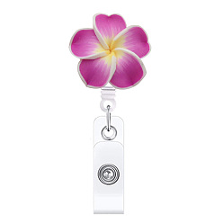 Old Rose Flower Polymer Clay Retractable Badge Reel, Card Holders, ID Badge Holder Retractable for Nurses, Old Rose, 350x35mm