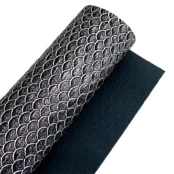 Gray Embossed Fish Scales Pattern Imitation Leather Fabric, for DIY Leather Crafts, Bags Making Accessories, Gray, 30x135cm