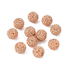 Light Peach Polymer Clay Rhinestone Beads, Pave Disco Ball Beads, Grade A, Round, Half Drilled, Light Peach, 8mm, Hole: 1mm