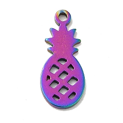 Rainbow Color Ion Plating(IP) 201 Stainless Steel Pendants, Pineapple Charms, Rainbow Color, 16x7x1mm, Hole: 1.2mm