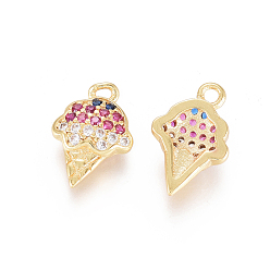 Golden Brass Micro Pave Cubic Zirconia Charms, Long-Lasting Plated, Ice Cream, Golden, 13x8.5x2.5mm, Hole: 1.4mm