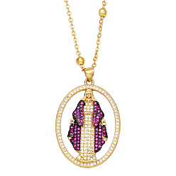 Rose pink Geometric Ellipse Hollow-out Diamond Zircon Virgin Mary Pendant Necklace