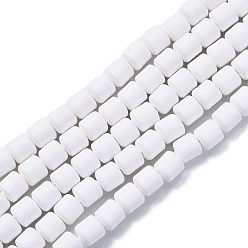 Blanc Polymère main brins d'argile de perles, colonne, blanc, 6.5x6mm, Trou: 1.2mm, Environ 61 pcs/chapelet, 15.75 pouce (40 cm)