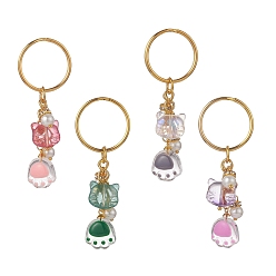 Mixed Color Transparent Glass Keychain, with Glass Beads and Iron Split Key Rings & Rhinestone Beads, Mixed Color, 6.9cm