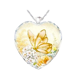 Gold Heart Glass Pendant Necklaces, with Platinum Alloy Chains, Gold, Pendant: 23x25mm