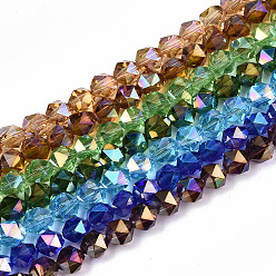 Mixed Color Electroplate Transparent Glass Beads Strands, AB Color Plated, Faceted, Round, Mixed Color, 6x5.5x5.5mm, Hole: 1mm, about 100pcs/strand, 22.44 inch(57cm)