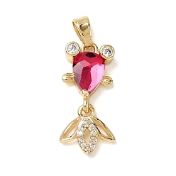Светло-Вишневый Латунные микро проложить кубического циркония подвески, рыба, со стеклом, стойки покрытие, золотые, светло-вишневый, 22.5x10.5x4.5 мм, отверстие : 5x2.5 мм