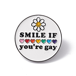 Colorful Rainbow Color Pride Flag Sunflower Heart with Word Smile Enamel Pin, Gunmetal Alloy Brooch for Backpack Clothes, Colorful, 28x1.5mm
