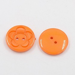 Dark Orange Acrylic Sewing Buttons for Clothes Design, Plastic Buttons, 2-Hole, Dyed, Flat Round with Flower Pattern, Dark Orange, 12.5x3mm, Hole: 1mm