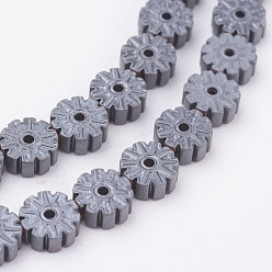 Non-magnetic Hematite Non-magnetic Synthetic Hematite Beads Strands, Frosted, Flower, 6x2.5mm, Hole: 1mm, about 65pcs/strand, 15.3 inch(39cm)